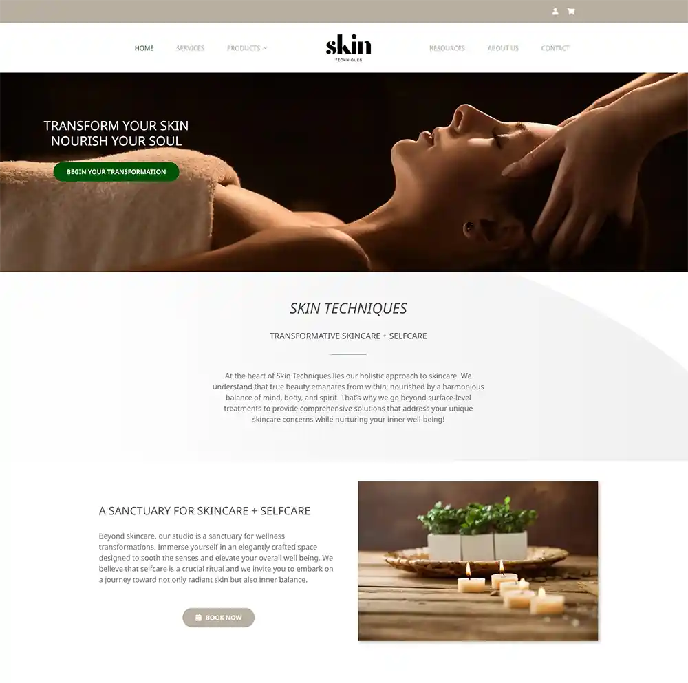 Skin Techniques home page screenshot