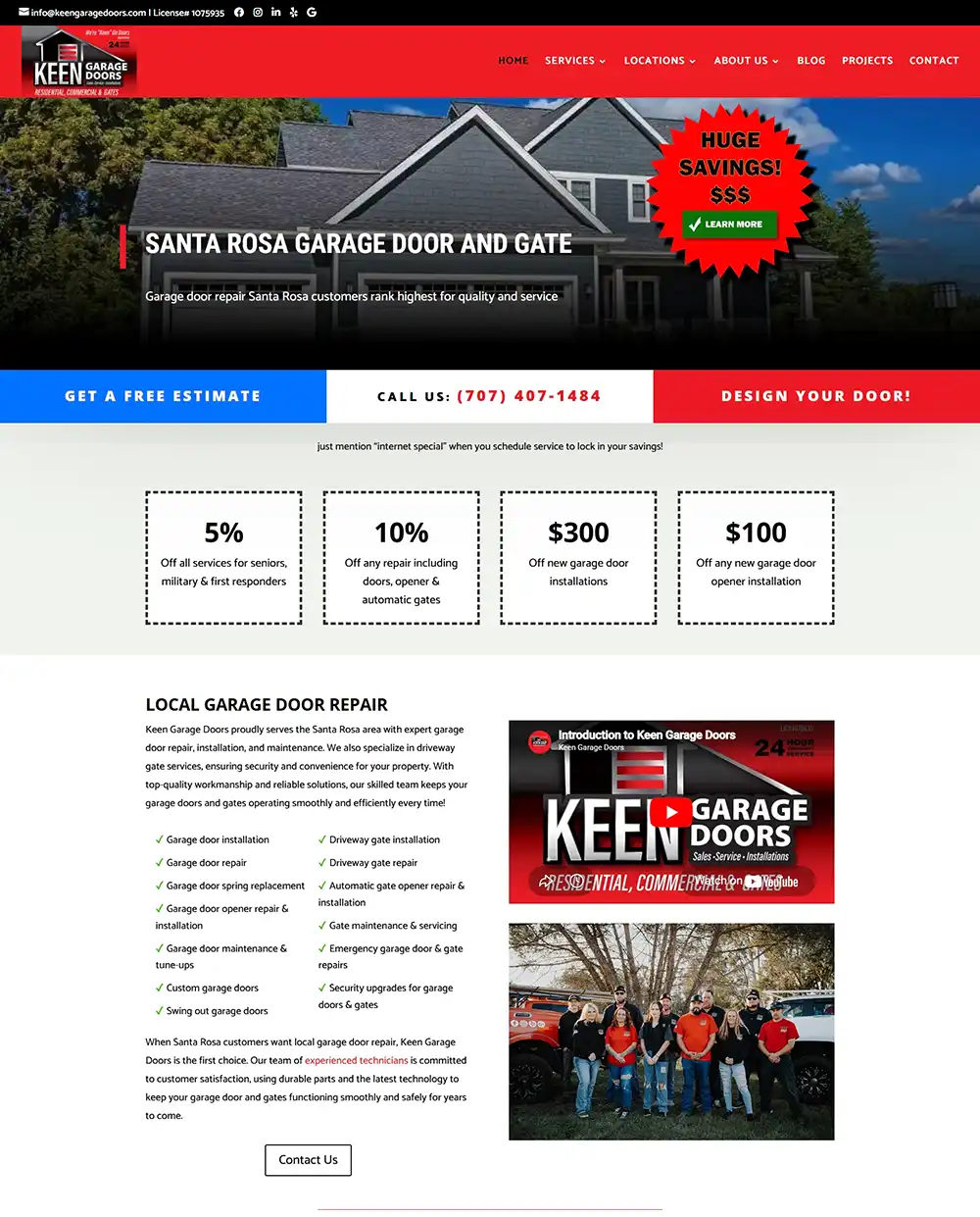 Keen Garage Doors website homepage